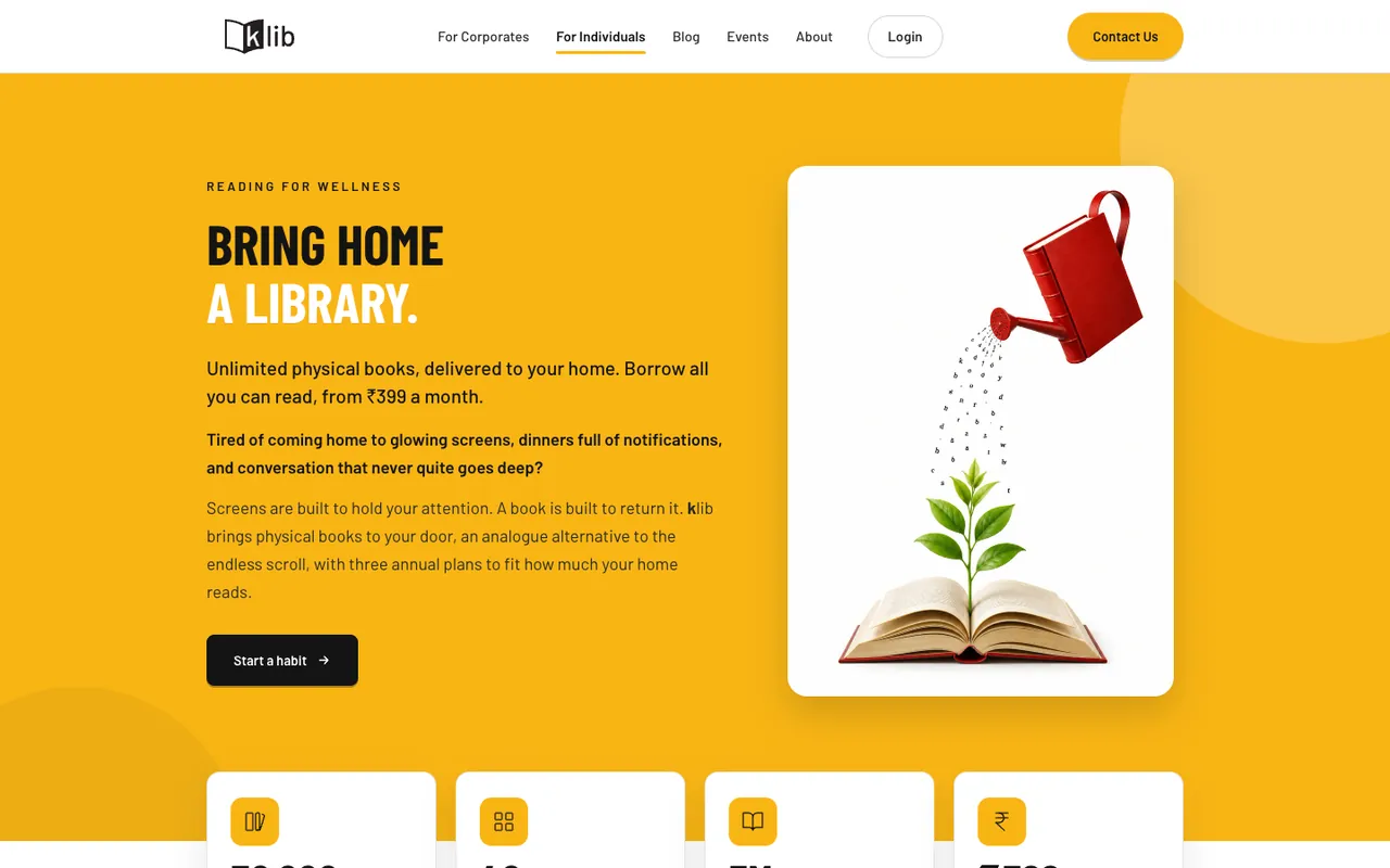 klib.in For Individuals page: Bring home a library