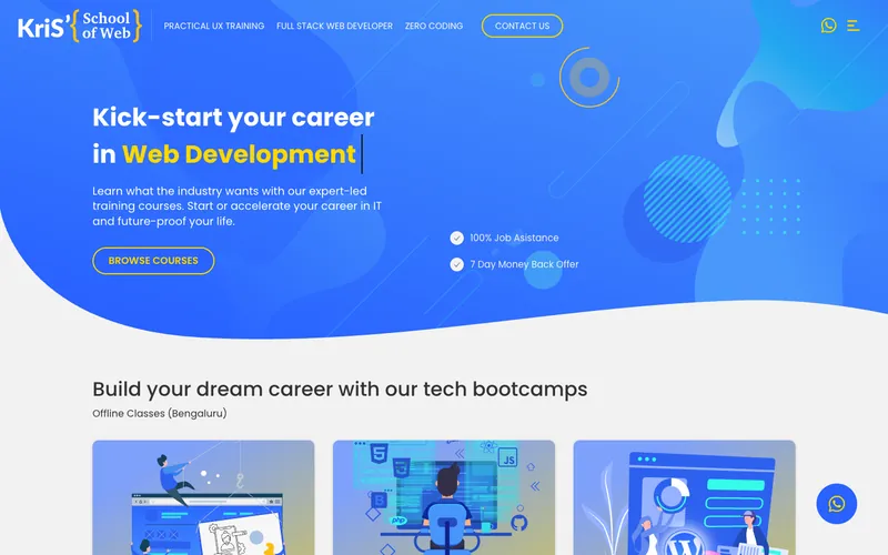 KriS School of Web home page on a desktop screen