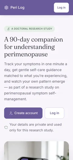Peri Log home page on a phone